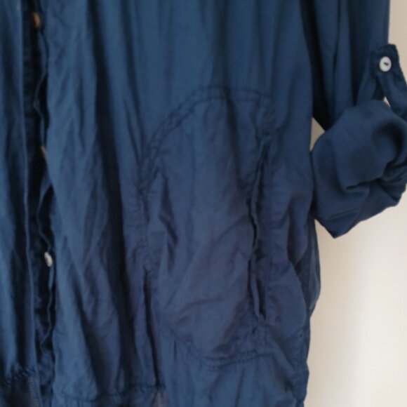 Anthropologie Holding Horses Oversized Button Up Semi Sheer Tunic Navy Large - Picture 6 of 8